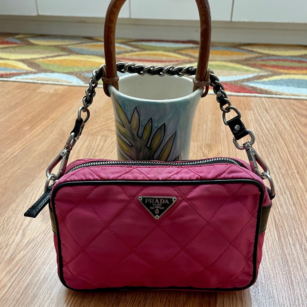 Authentic PRADA Pink Nylon Leather Quilting Chain.